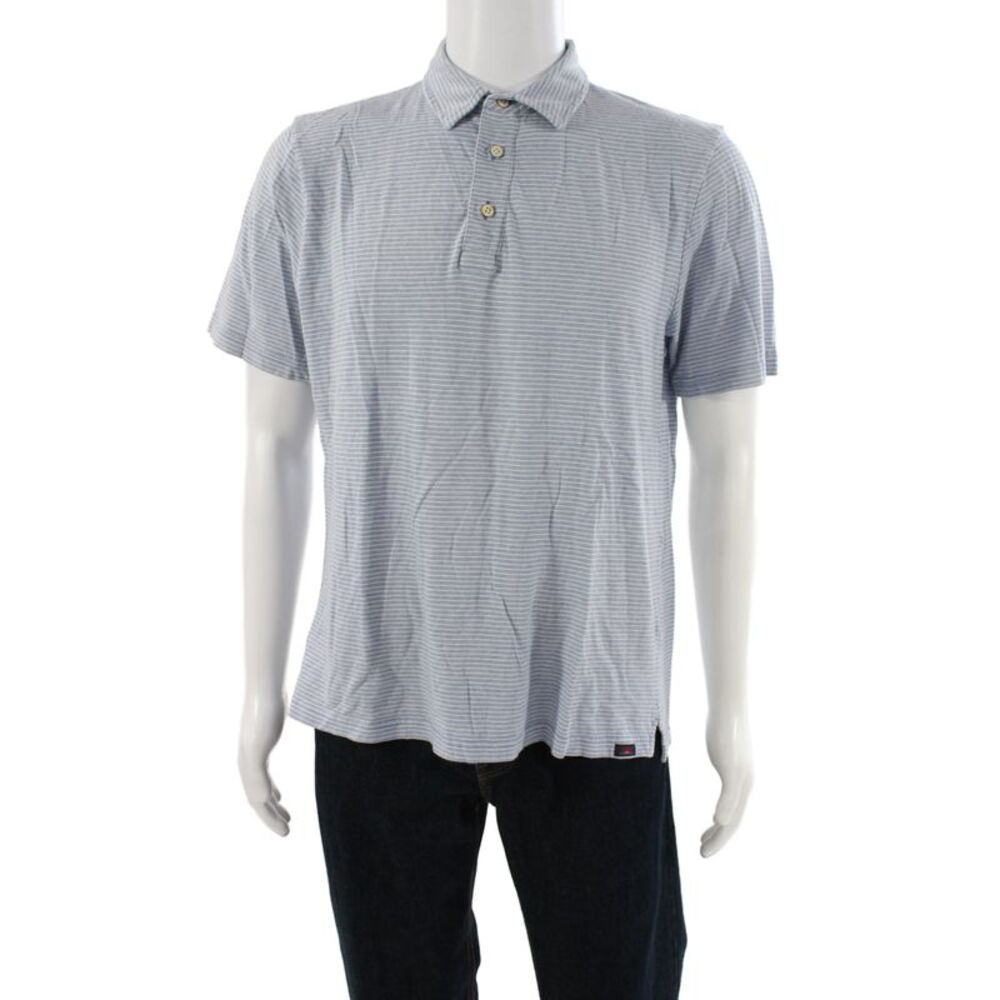 Faherty Mens Pullover Polo Shirt Blue Striped Short Sleeve Size L